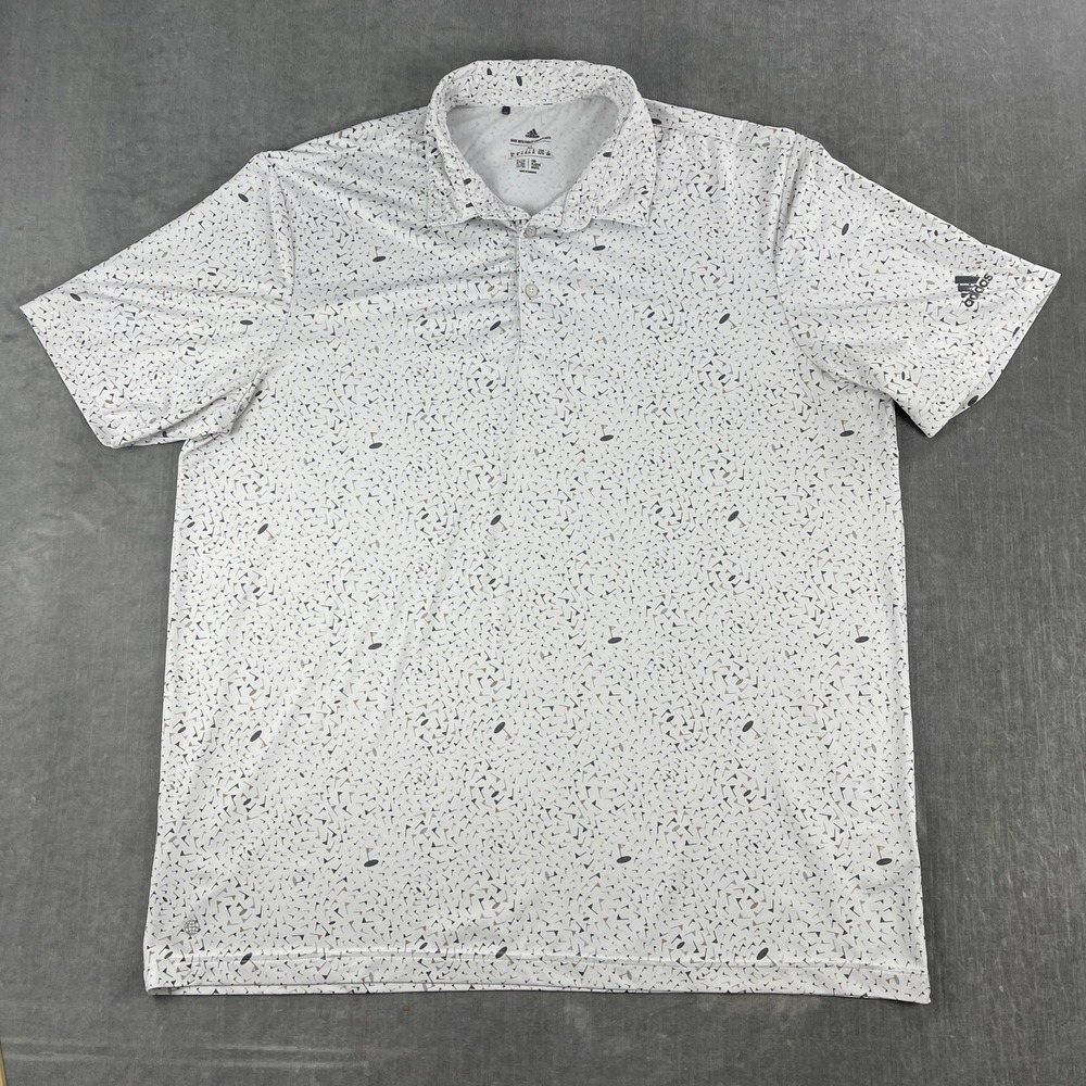 Adidas Mens XL White Golf Polo Shirt Parley Ocean Plastic Flag Print